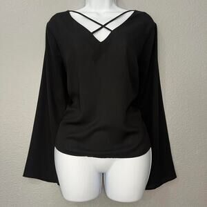 Black sheer crisscross long sleeve blouse